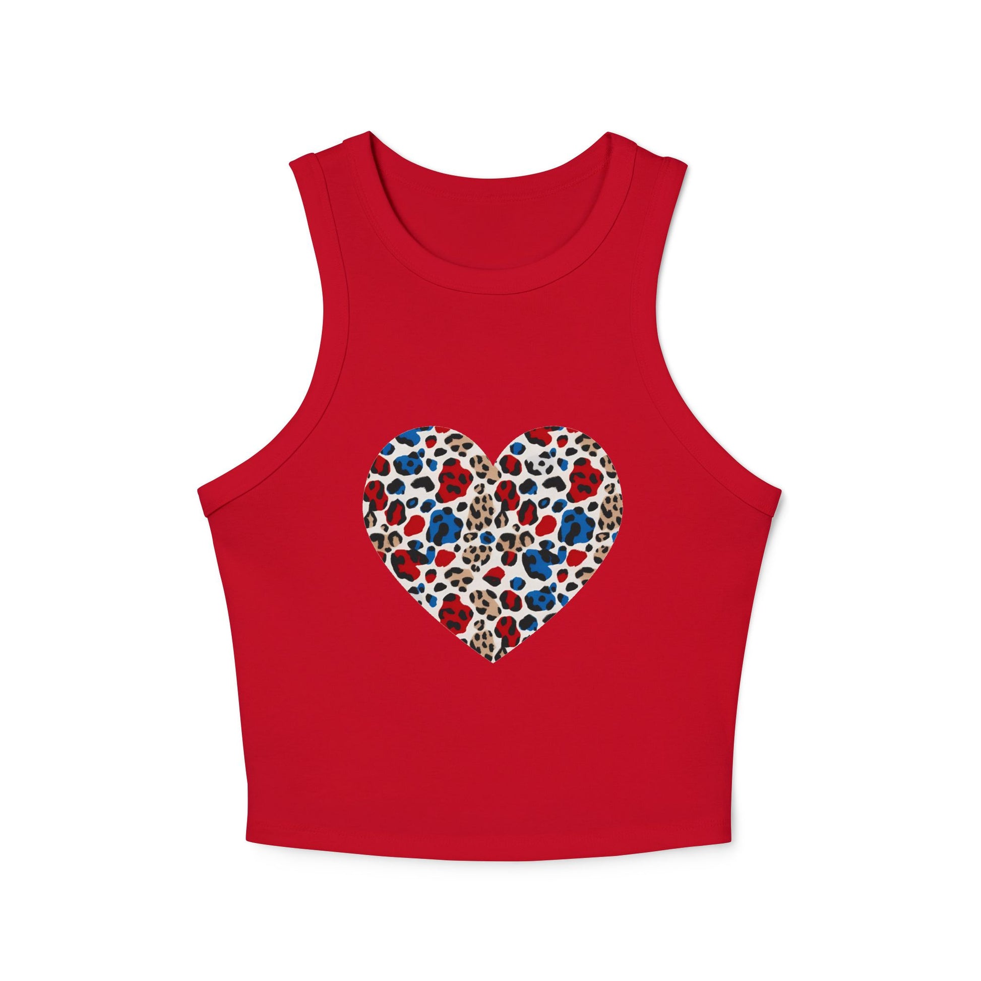 4th of July Leopard Heart Women's Micro Rib Crop Tank Top