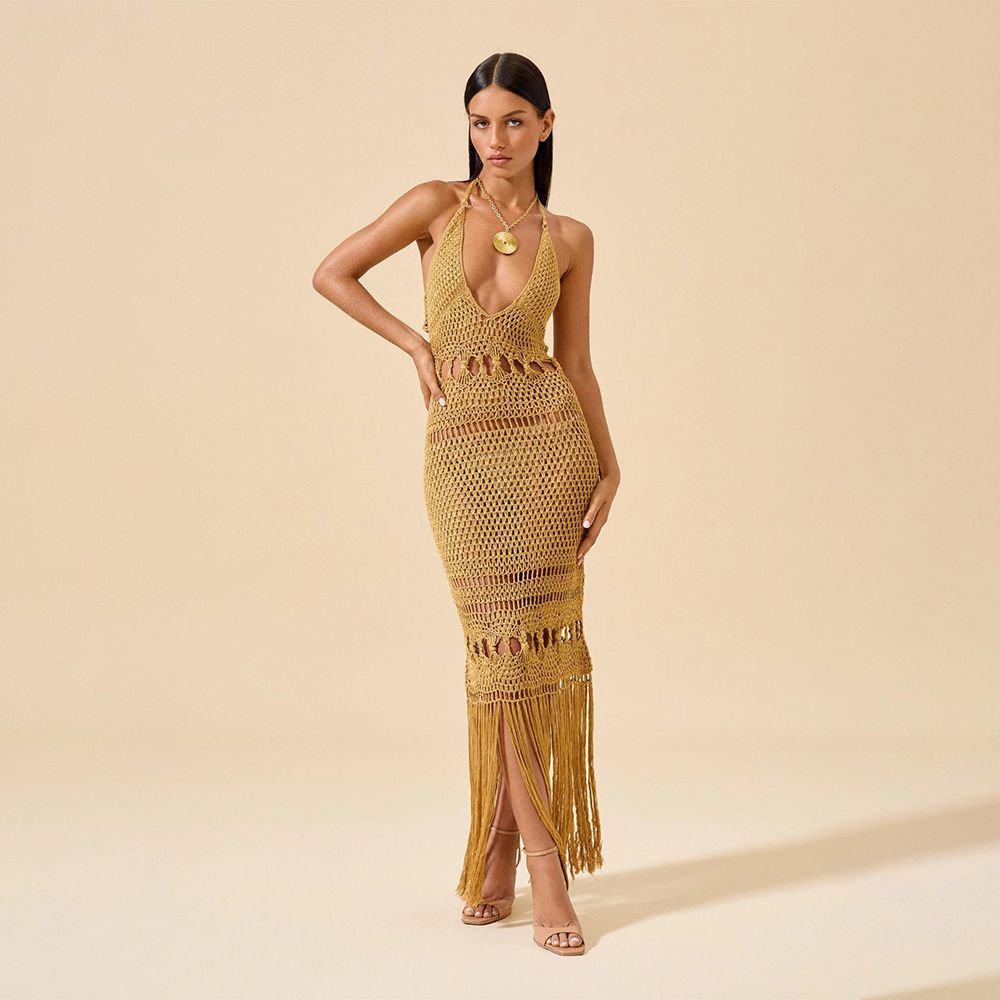 gold fringe halter dress Boutique Jolie | Dresses Thread Embroidery Work Do not order your Hand-Dyed Ash Gray Marina Color:COAL