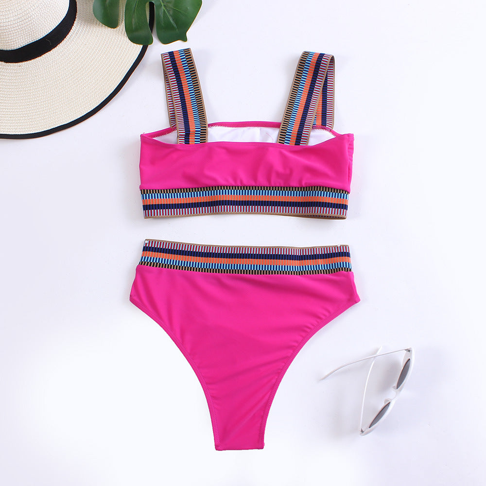Split Solid Color Bikini Two-Piece Set – Sweet and Stylish Swimwear for Women