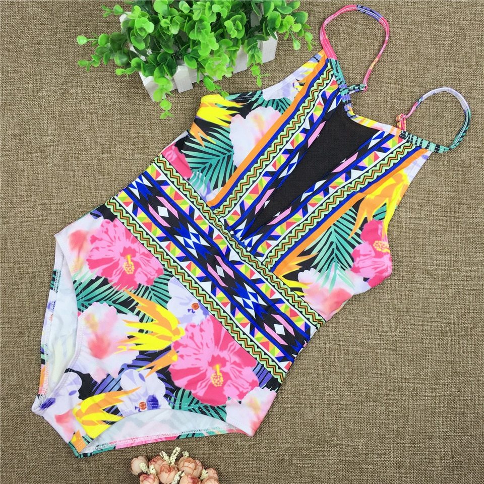Floral Mesh Patchwork One-Piece Swimsuit – High Cut Women’s Bathing Suit