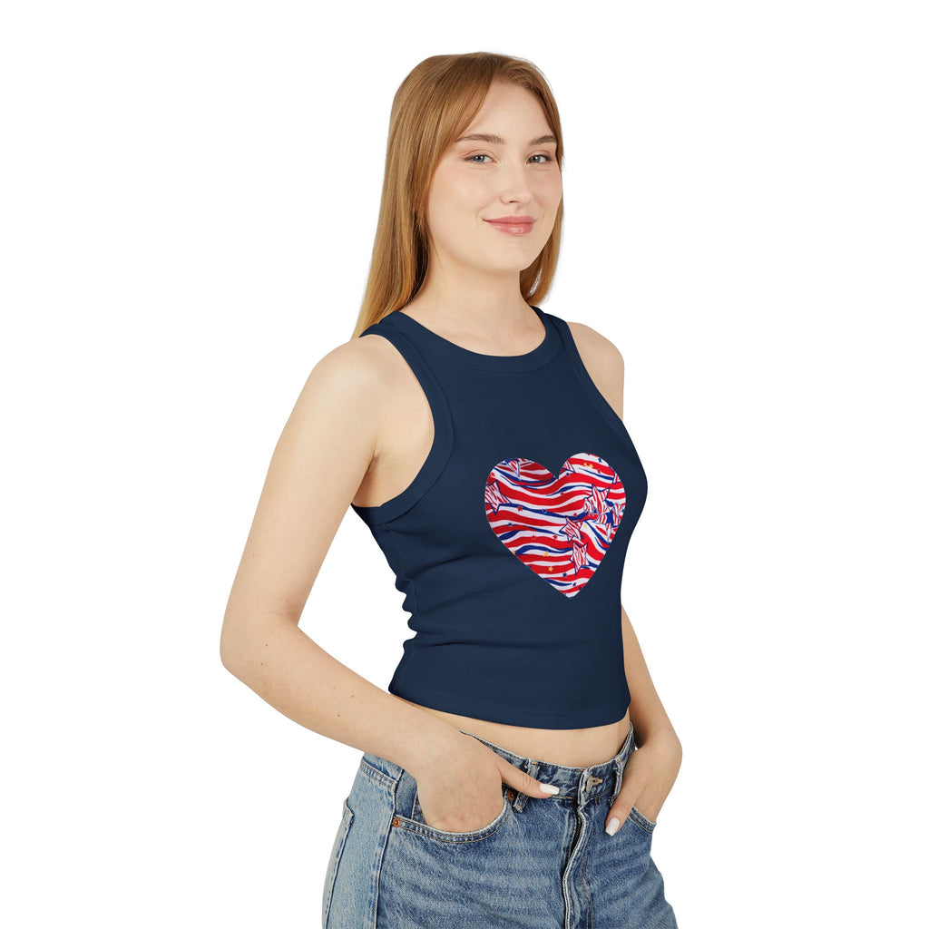 4th of July Zebra Print and Stars Women's Micro Rib Crop Tank Top