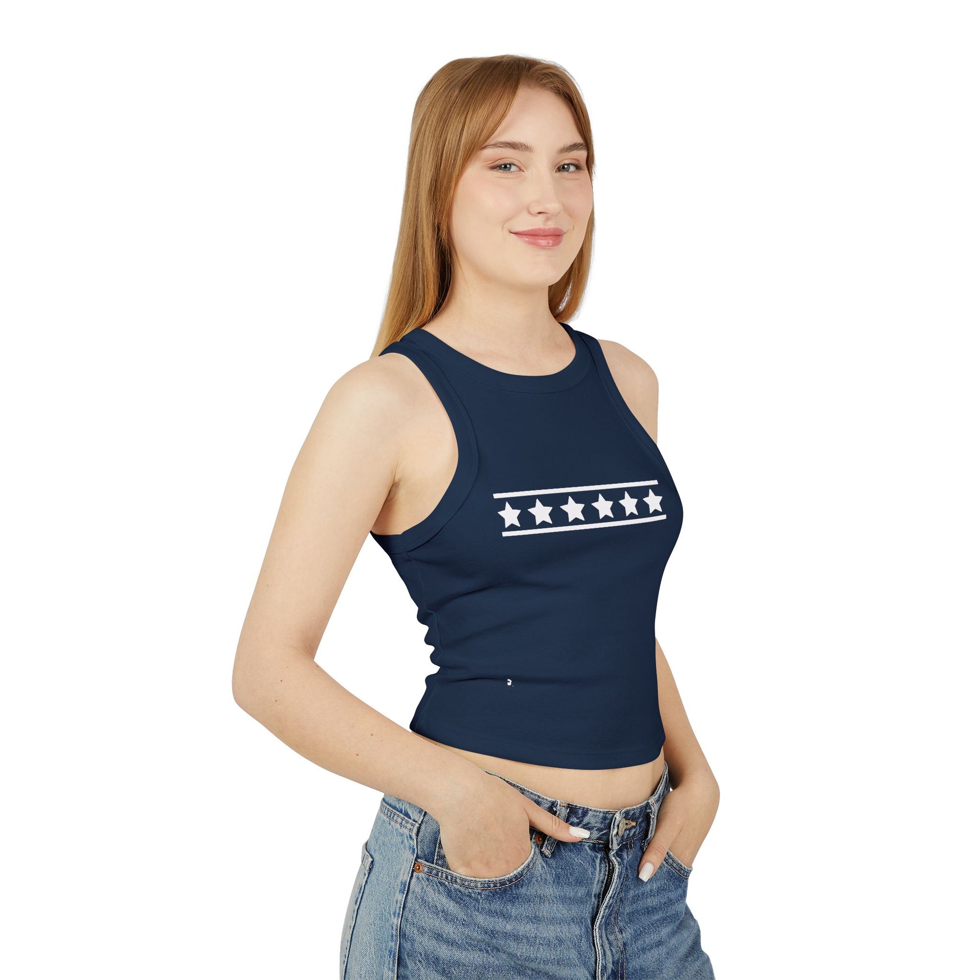 4th of July Red, White, and Blue Stars Women's Micro Rib Racer Tank Top