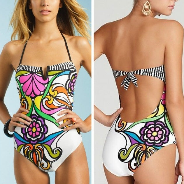 Vibrant Floral Backless One-Piece Swimsuit