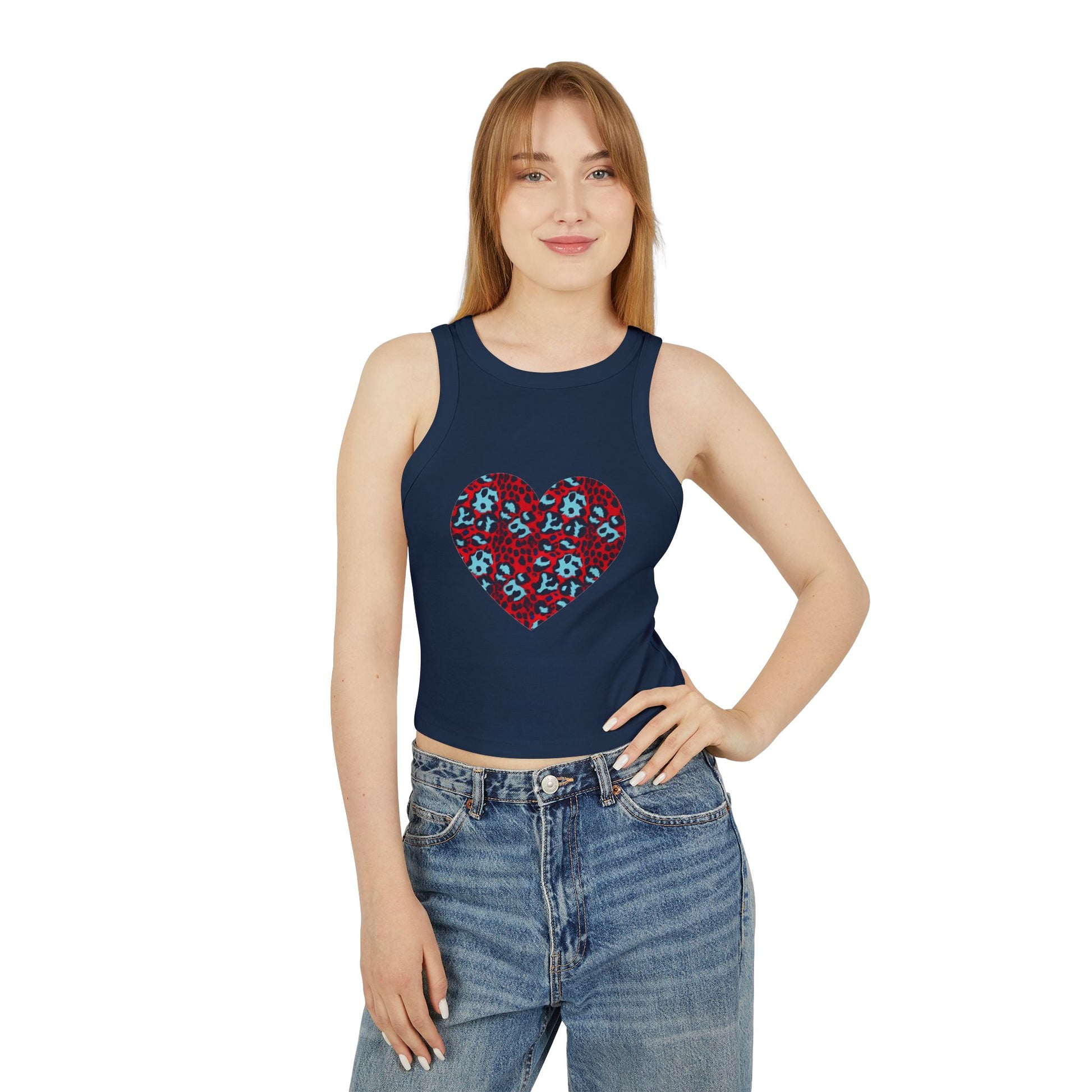 4th of July Leopard Print Heart Pattern Women's Micro Rib Racer Tank Top