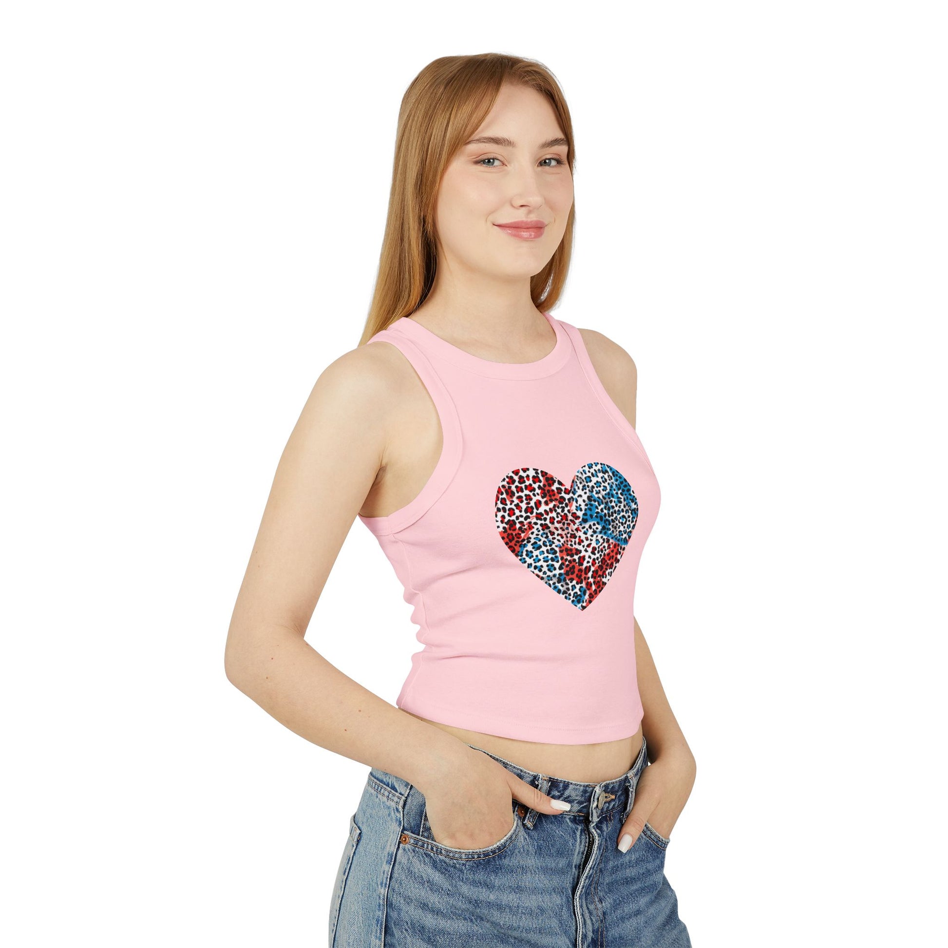 4th of July Leopard Print Red White Blue Women's Micro Rib Tank Top