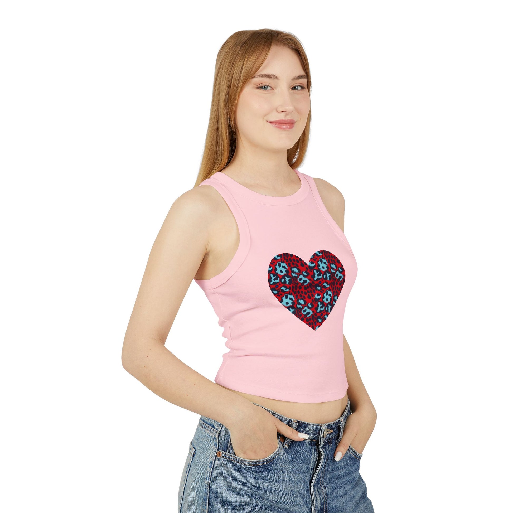 4th of July Leopard Print Heart Pattern Women's Micro Rib Racer Tank Top