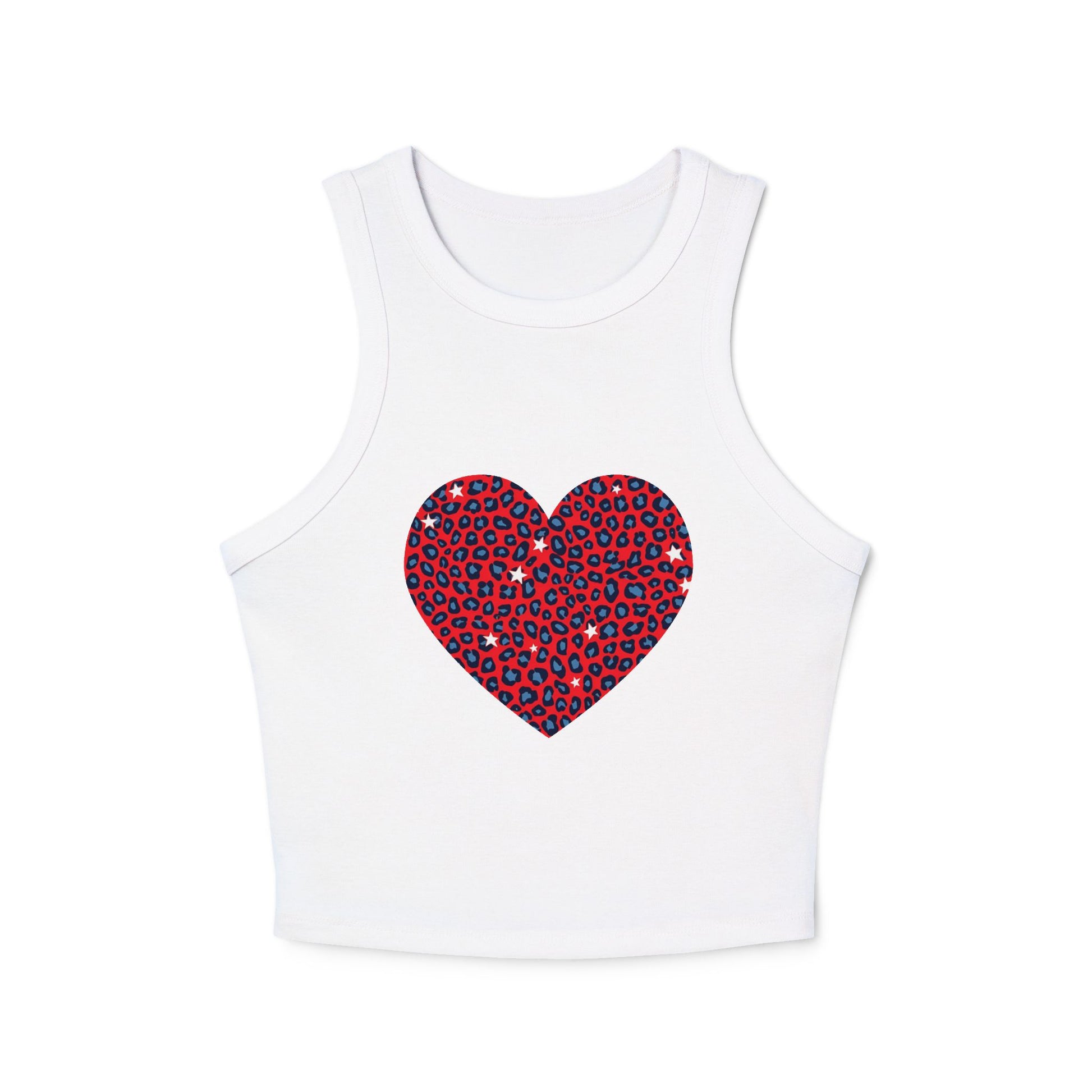 4th of July Red Heart Cheetah Print Women's Micro Rib Racer Tank Top