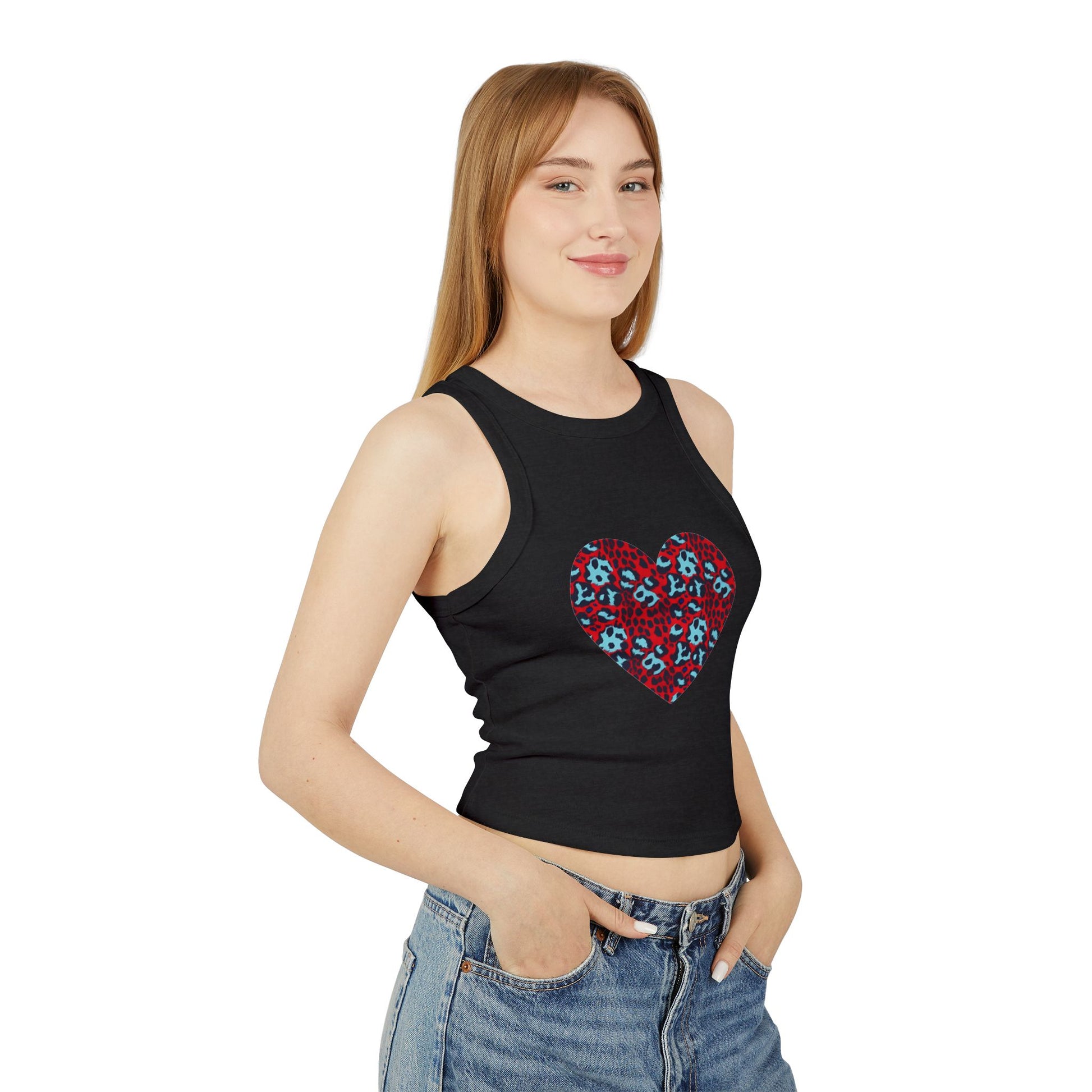 4th of July Leopard Print Heart Pattern Women's Micro Rib Racer Tank Top