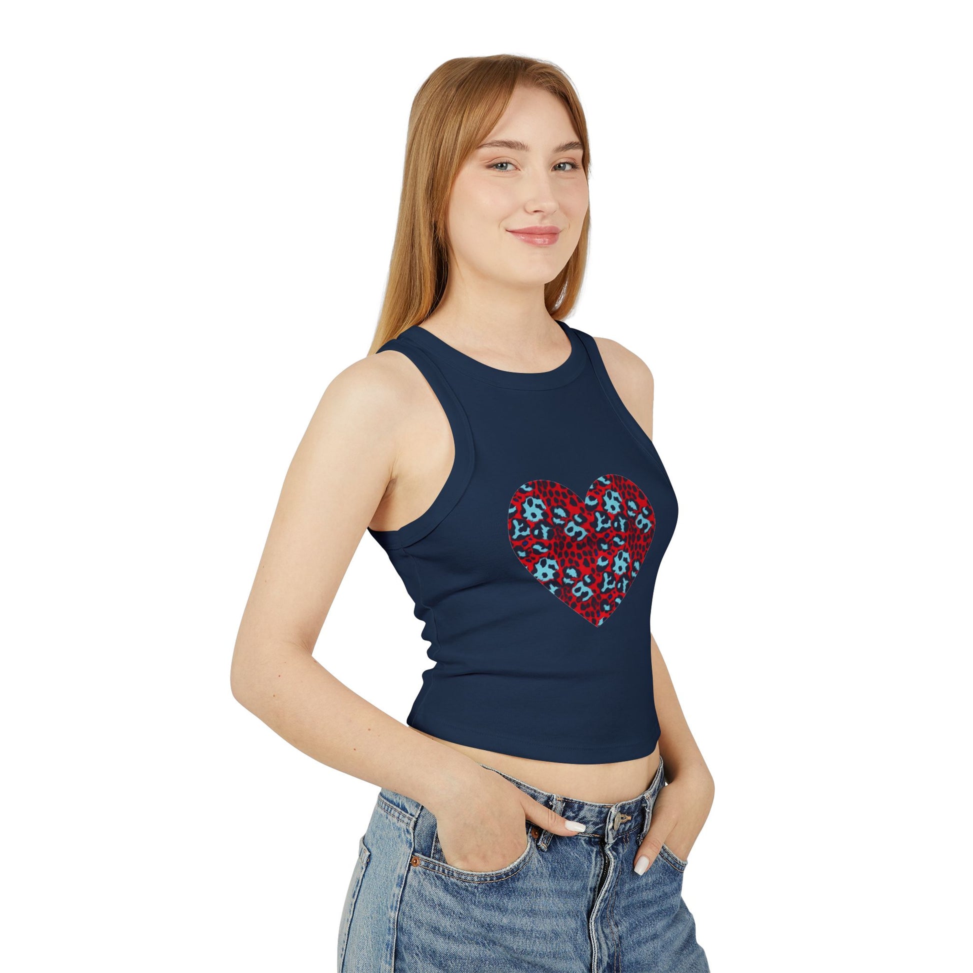 4th of July Leopard Print Heart Pattern Women's Micro Rib Racer Tank Top