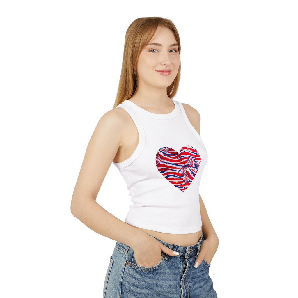 4th of July Zebra Print and Stars Women's Micro Rib Crop Tank Top