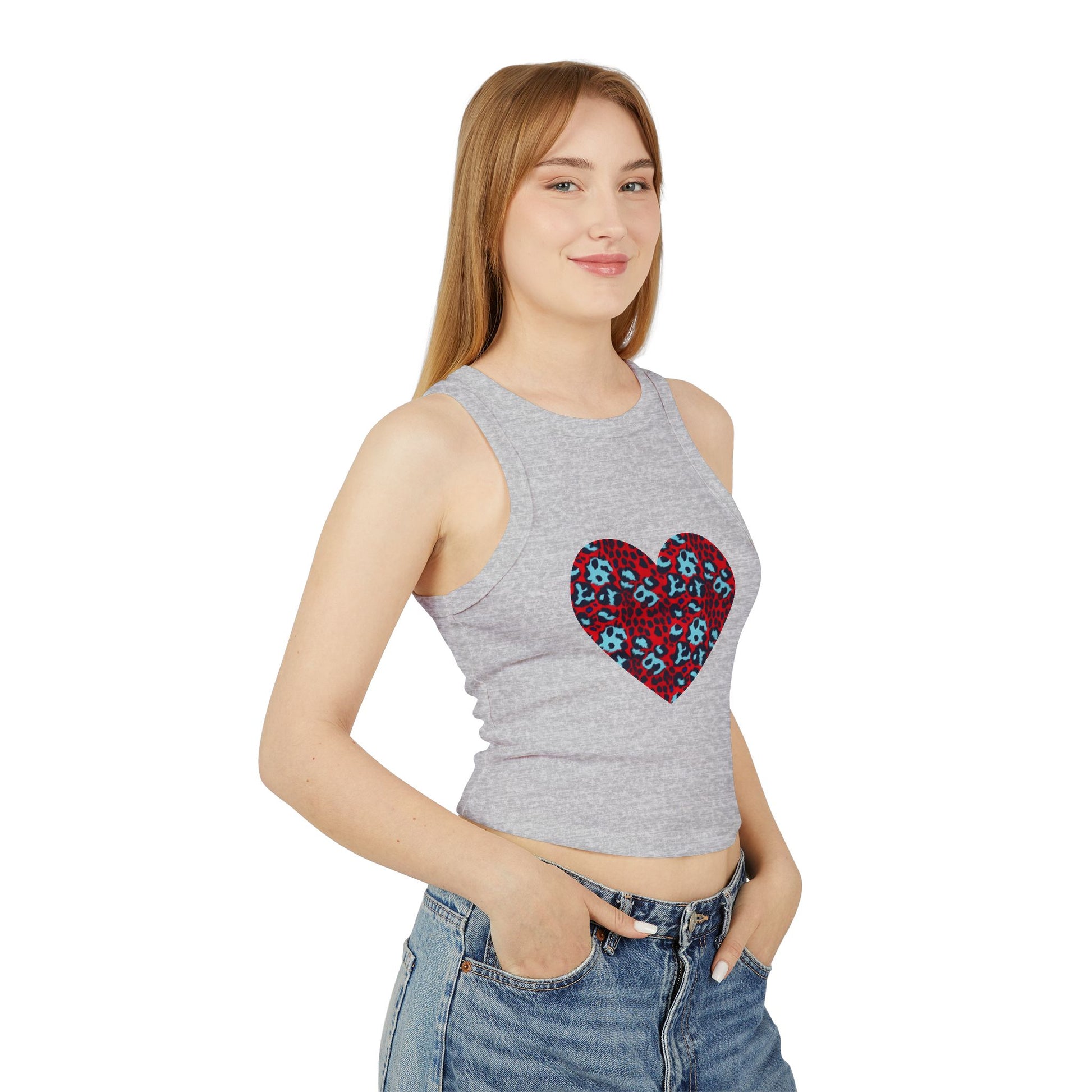 4th of July Leopard Print Heart Pattern Women's Micro Rib Racer Tank Top