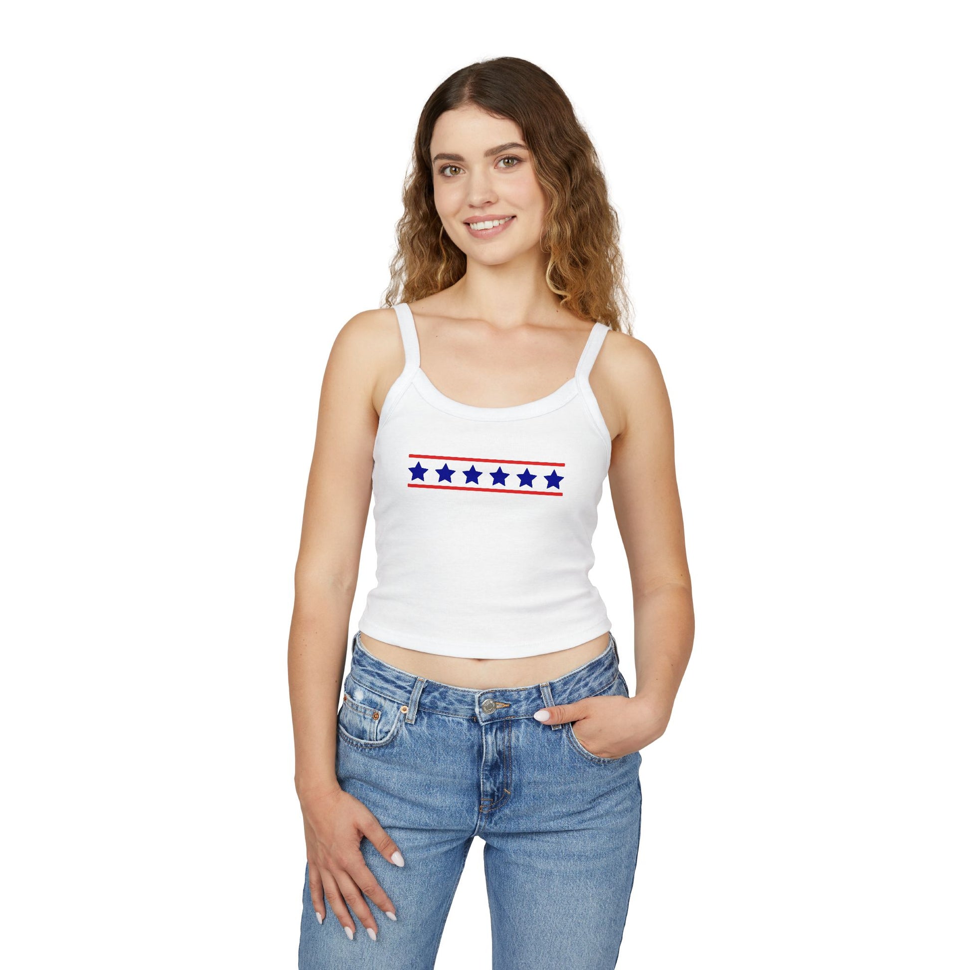 4th of July Red, White, and Blue Stars Women's Spaghetti Strap Tank Top