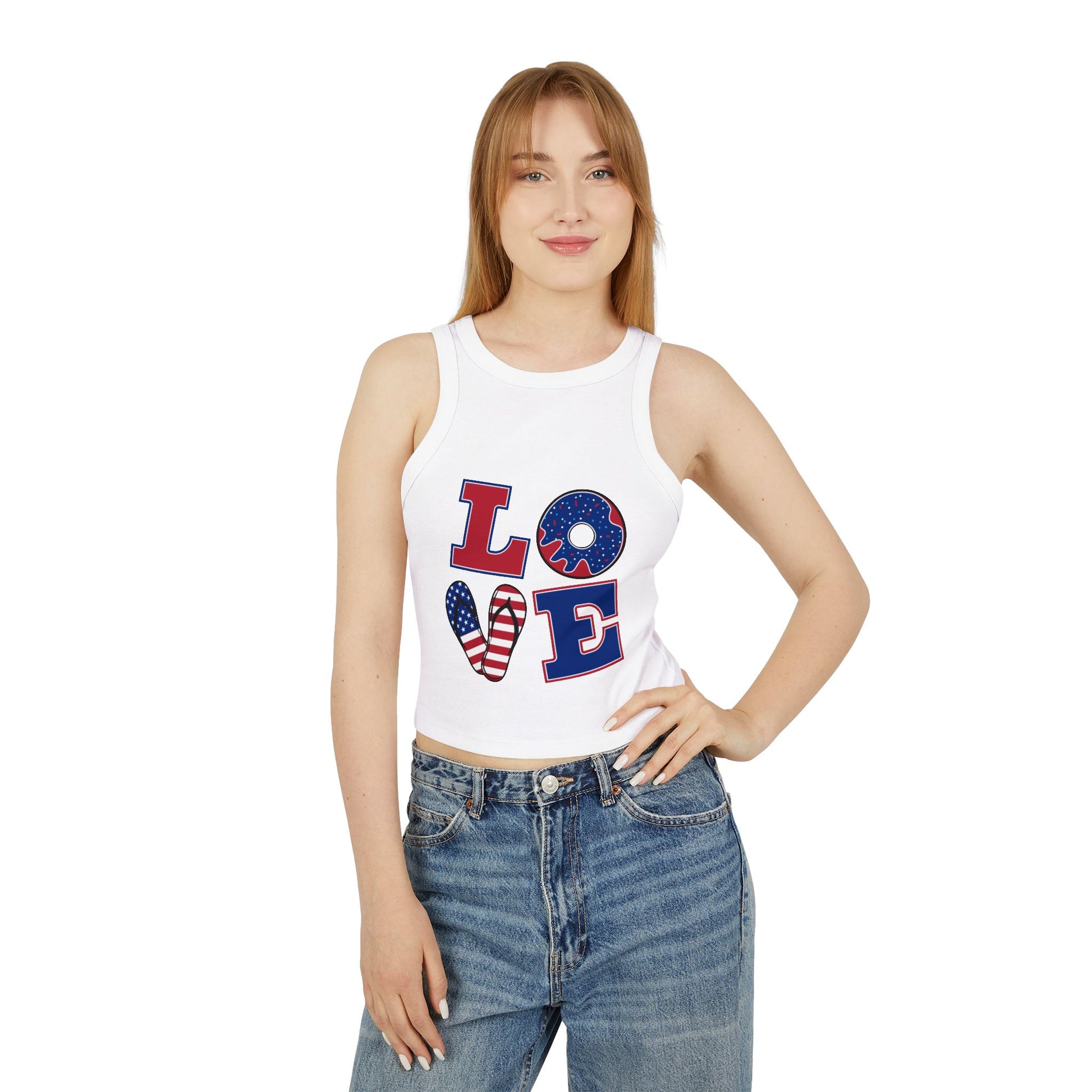 4th of July USA Love Women's Micro Rib Racer Tank Top