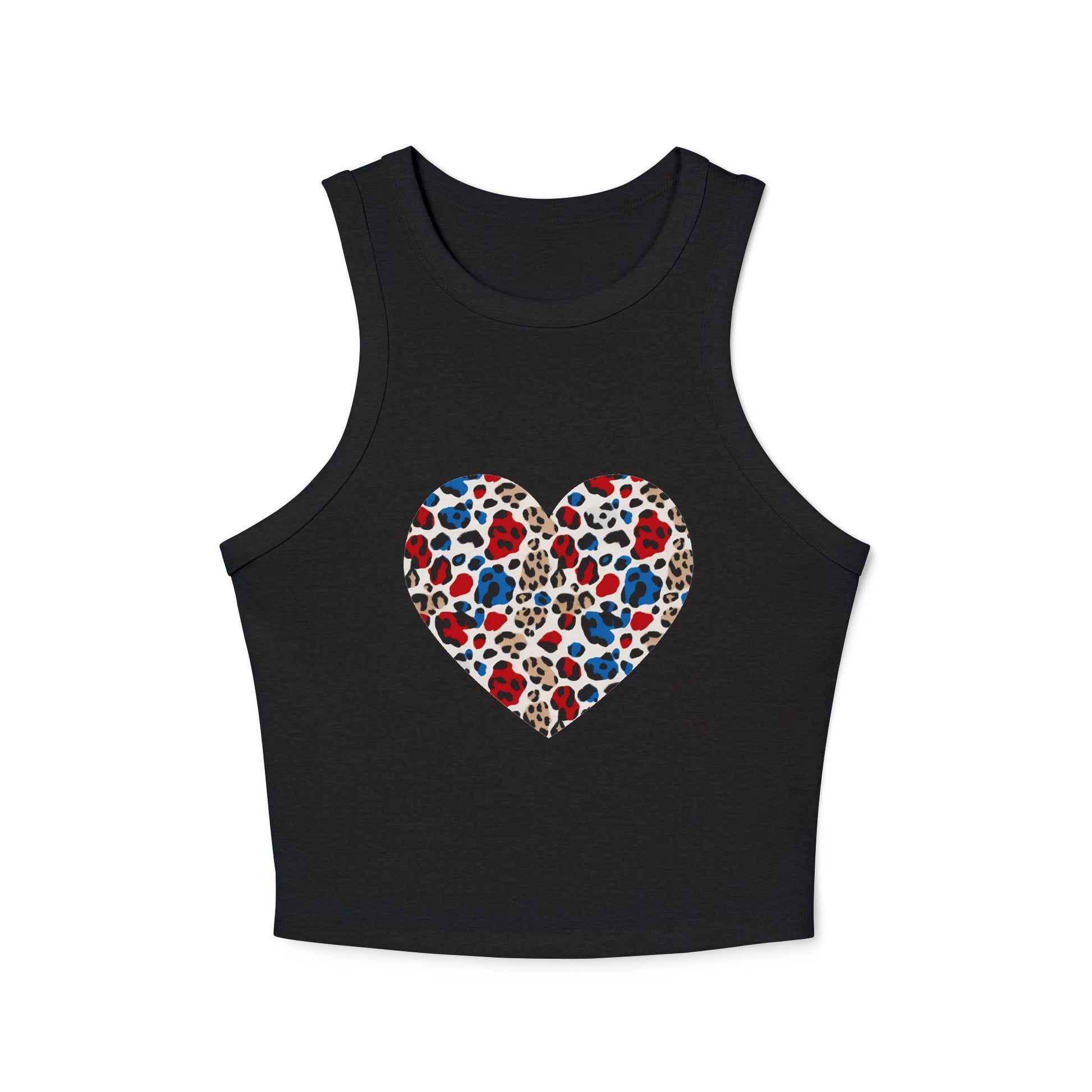 4th of July Leopard Heart Women's Micro Rib Crop Tank Top