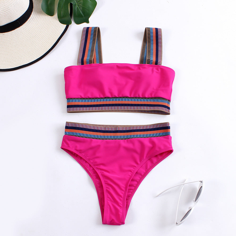 Split Solid Color Bikini Two-Piece Set – Sweet and Stylish Swimwear for Women