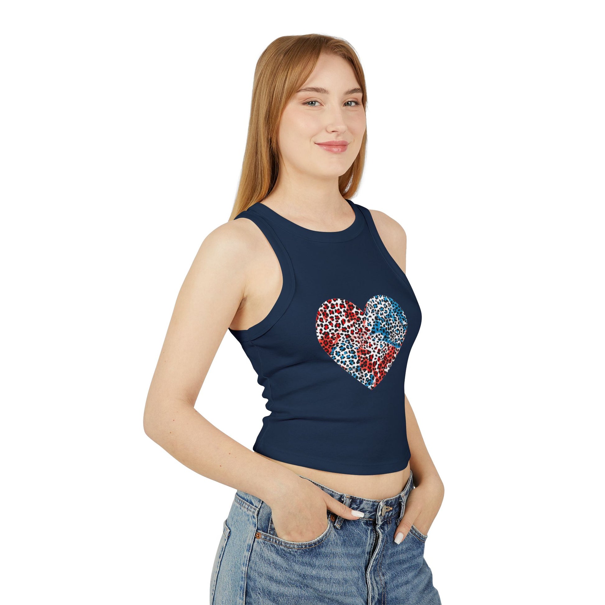 4th of July Leopard Print Red White Blue Women's Micro Rib Tank Top