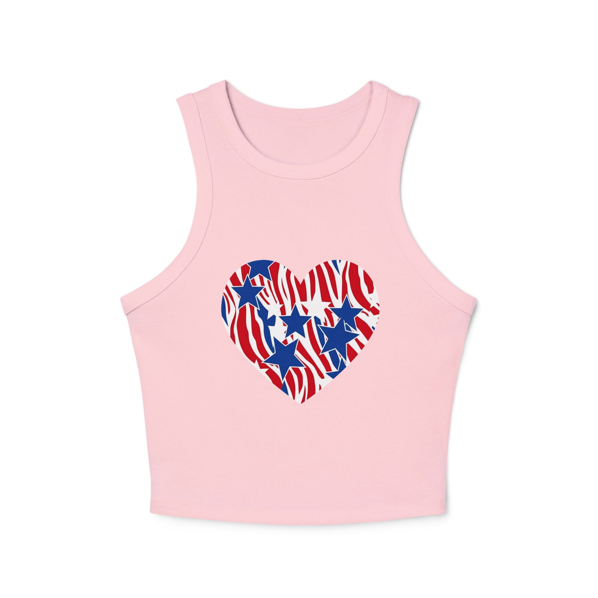 Women's Patriotic Zebra Print Crop Top, 4th of July Stars Micro Rib Tank