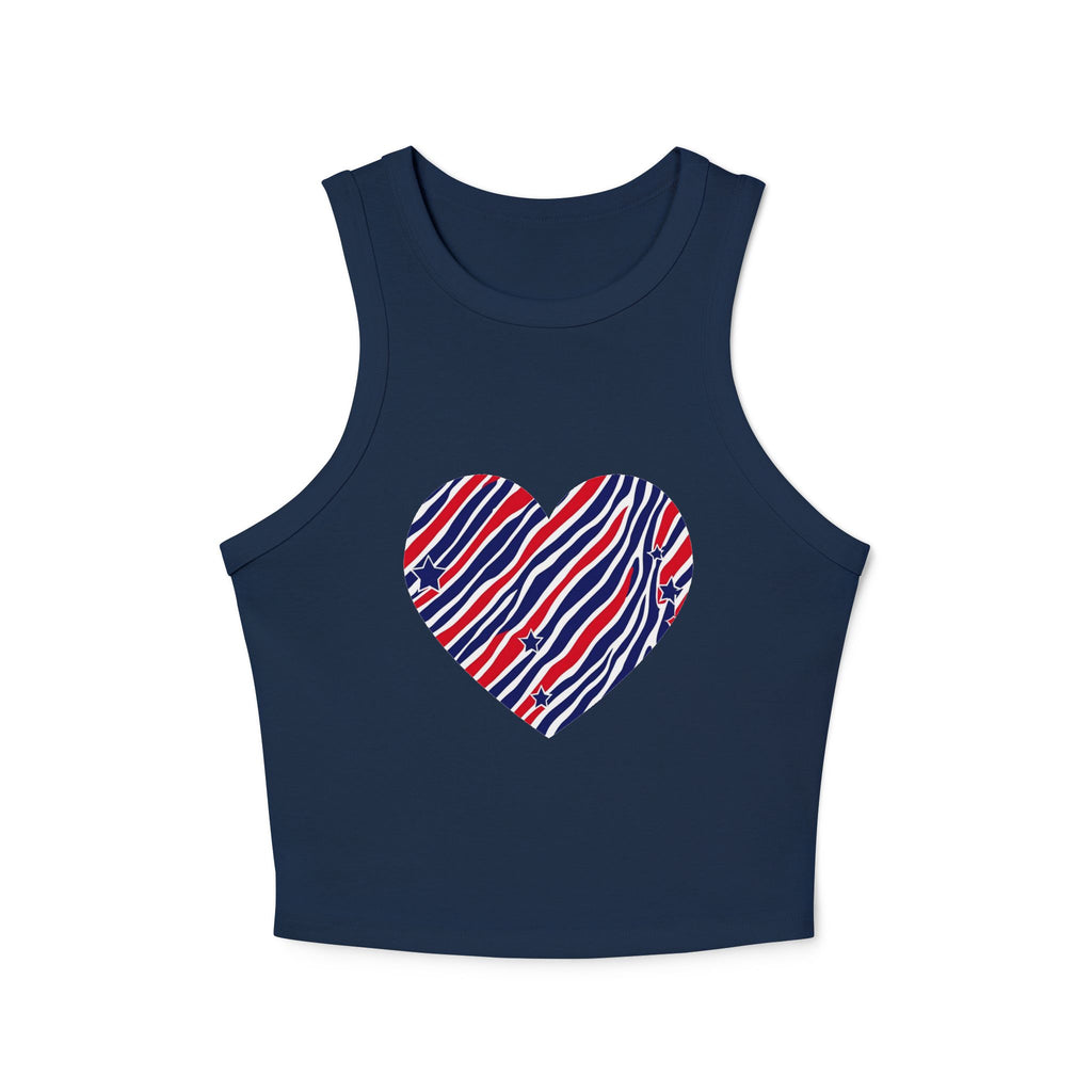 4th of July Zebra Print Heart Women's Micro Rib Tank Top