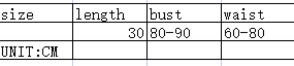 Size chart for crochet halter crop top: length 30cm, bust 80-90cm, waist 60-80cm.