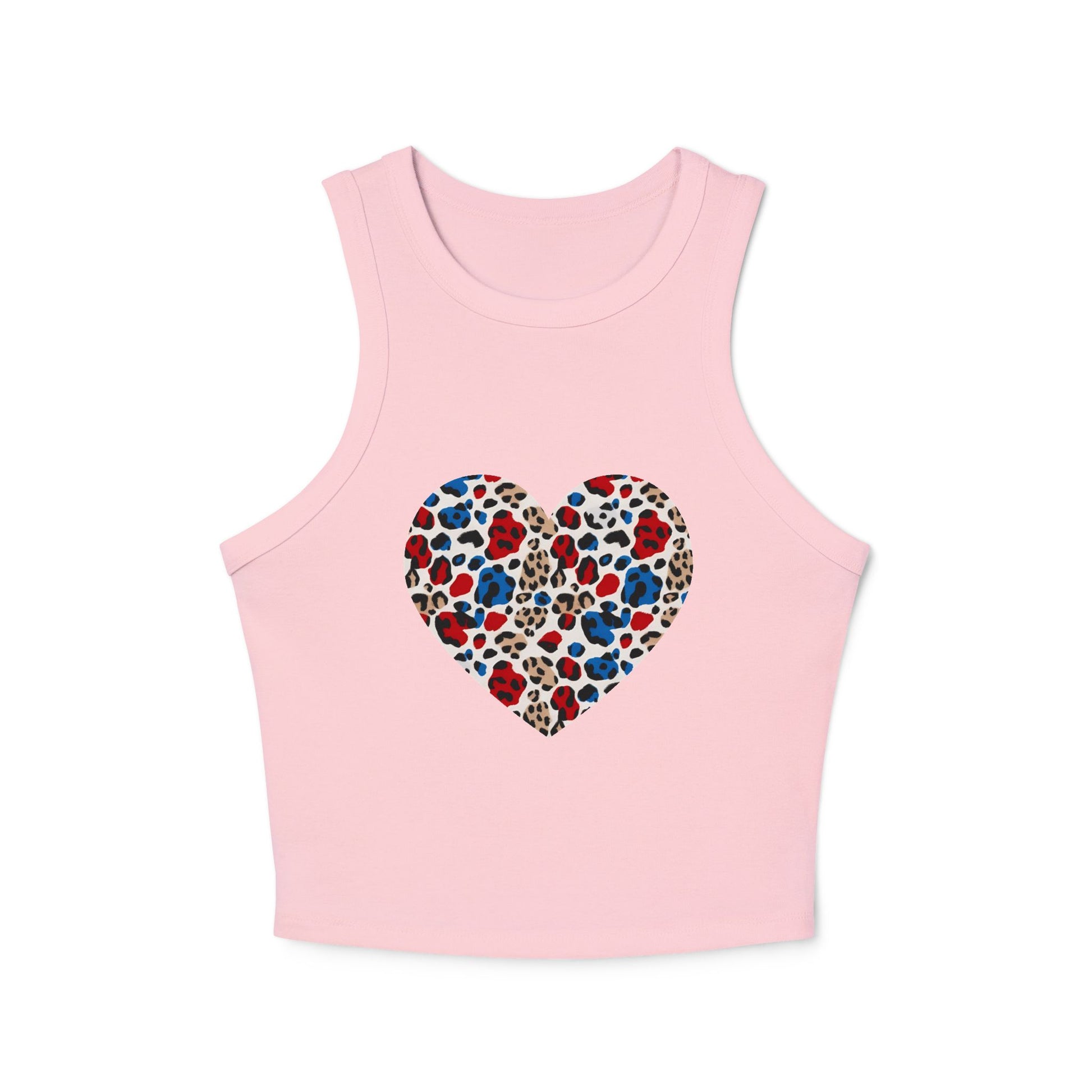 4th of July Leopard Heart Women's Micro Rib Crop Tank Top