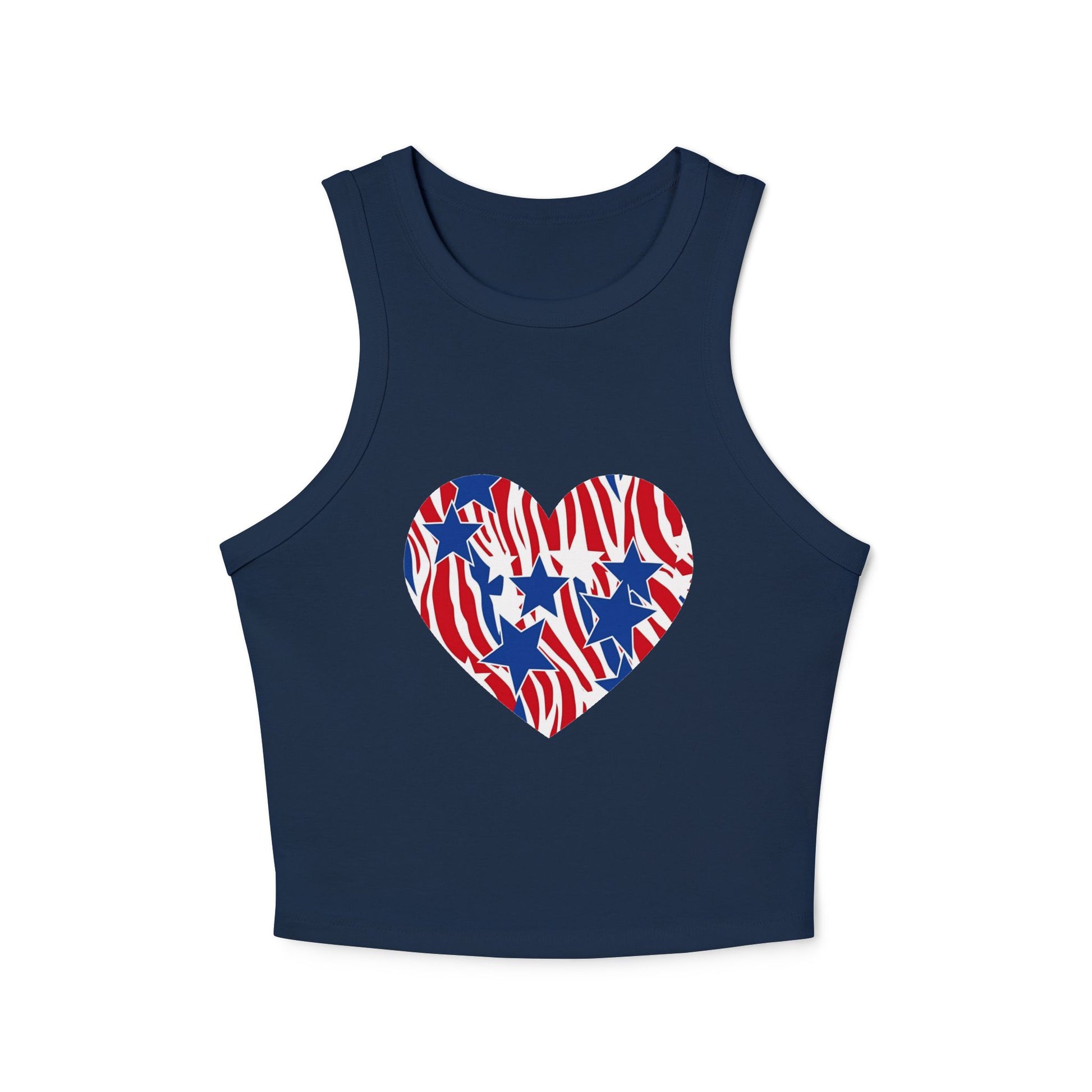 Women's Patriotic Zebra Print Crop Top, 4th of July Stars Micro Rib Tank
