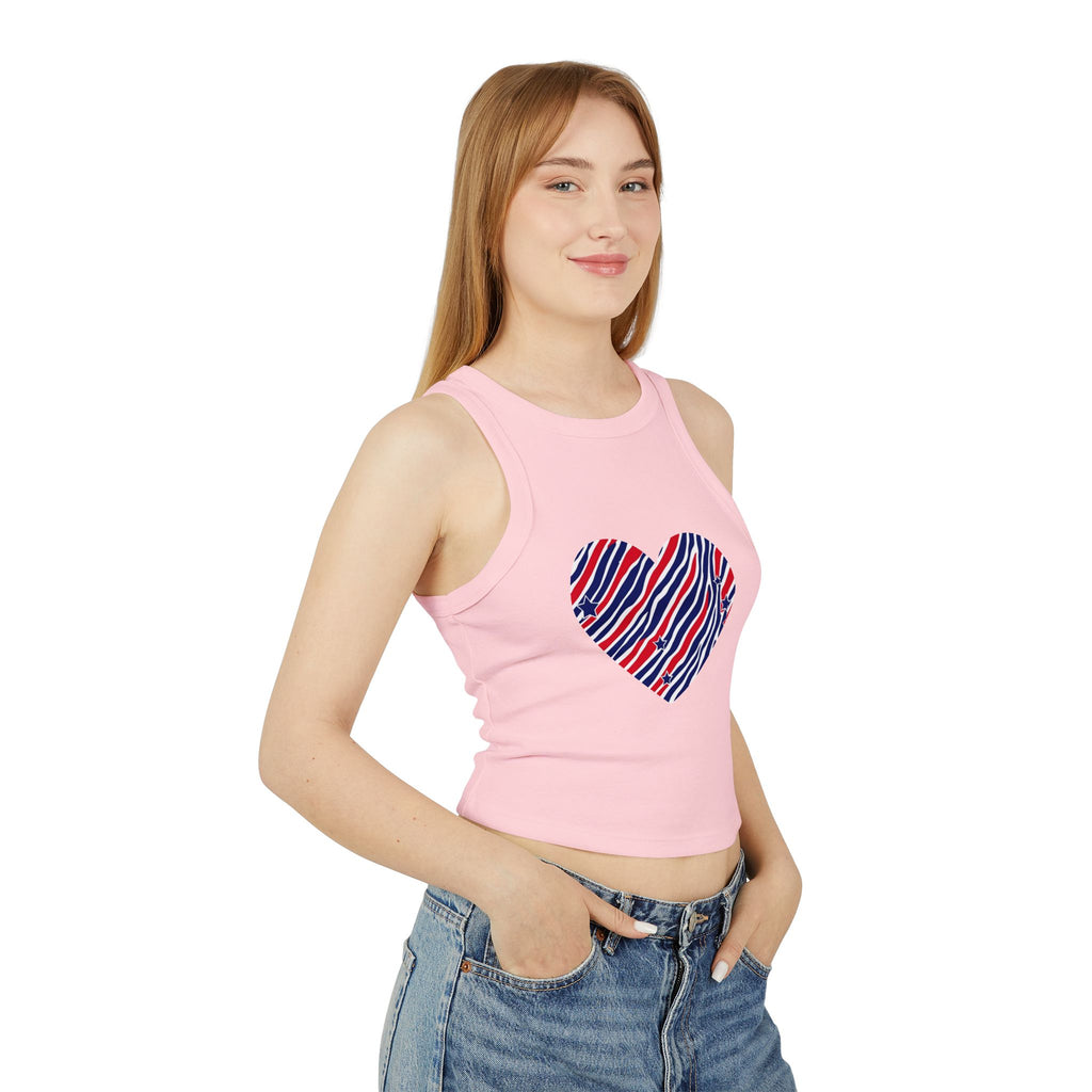 4th of July Zebra Print Heart Women's Micro Rib Tank Top