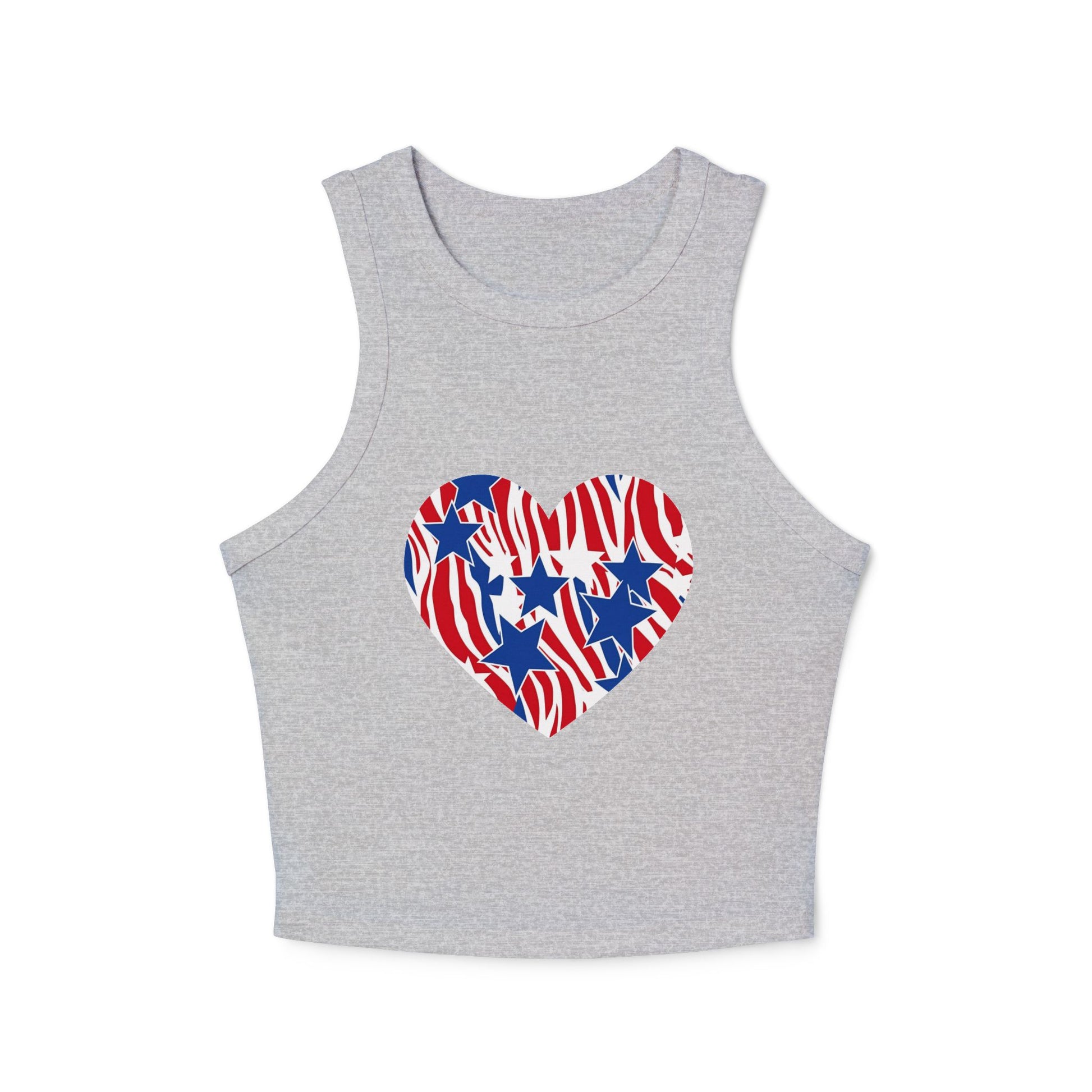Women's Patriotic Zebra Print Crop Top, 4th of July Stars Micro Rib Tank