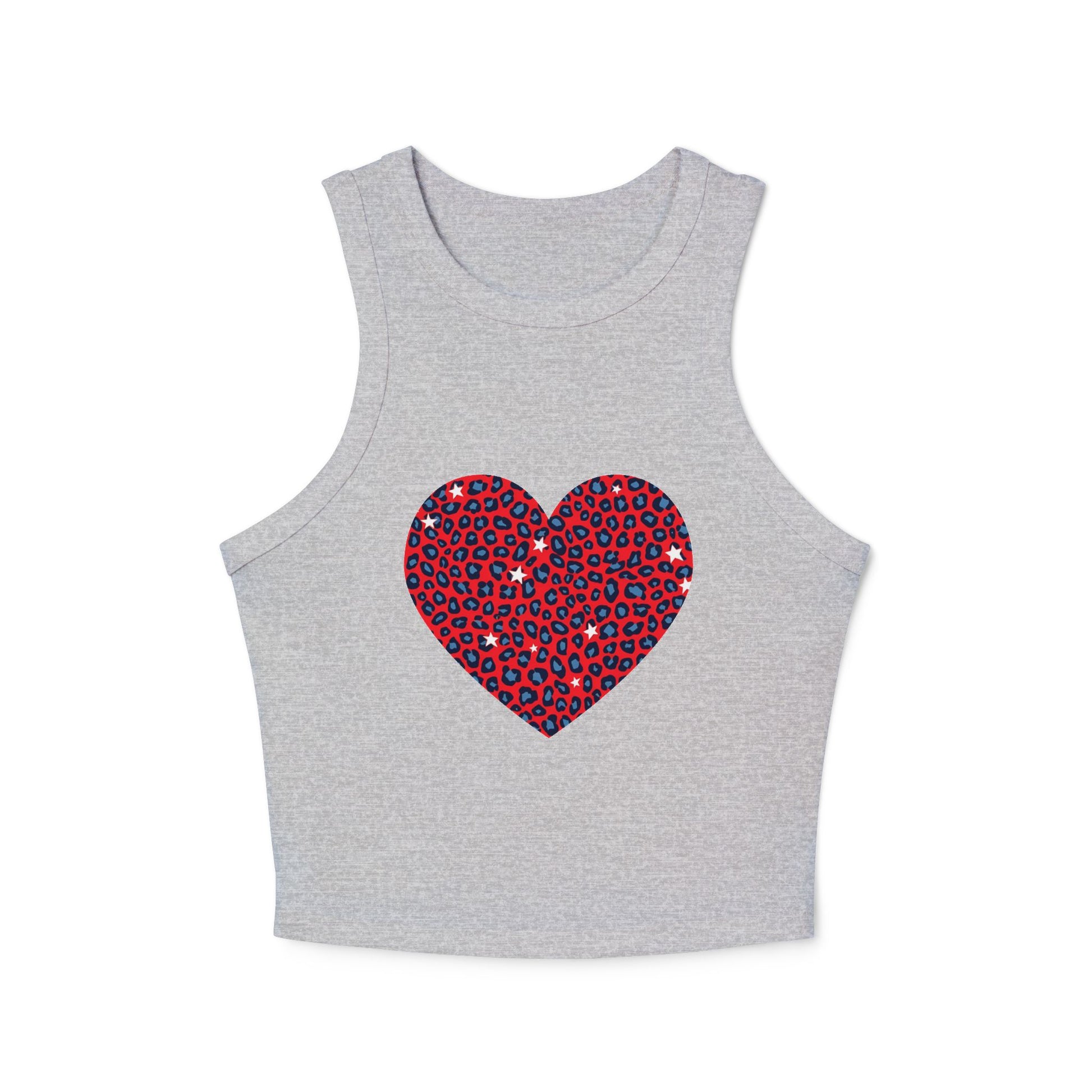 4th of July Red Heart Cheetah Print Women's Micro Rib Racer Tank Top