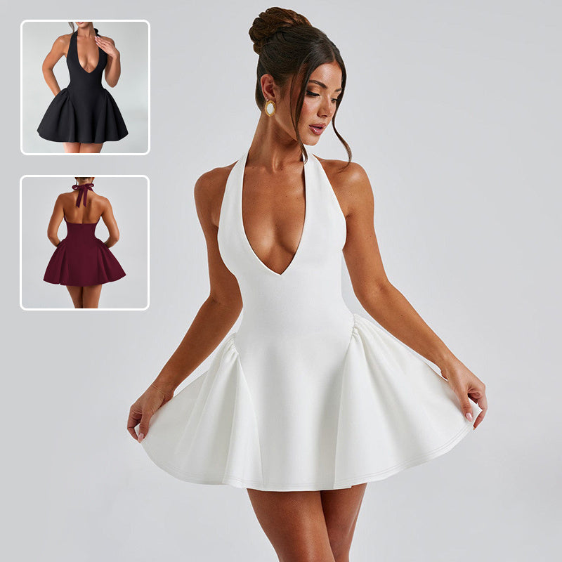 Deep V-Neck Halter Dress – Slim Fit Short Party Dress