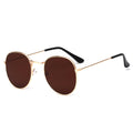 Stylish gold metal round sunglasses featuring reflective brown/bronze mirrored lenses and sleek black temple arms