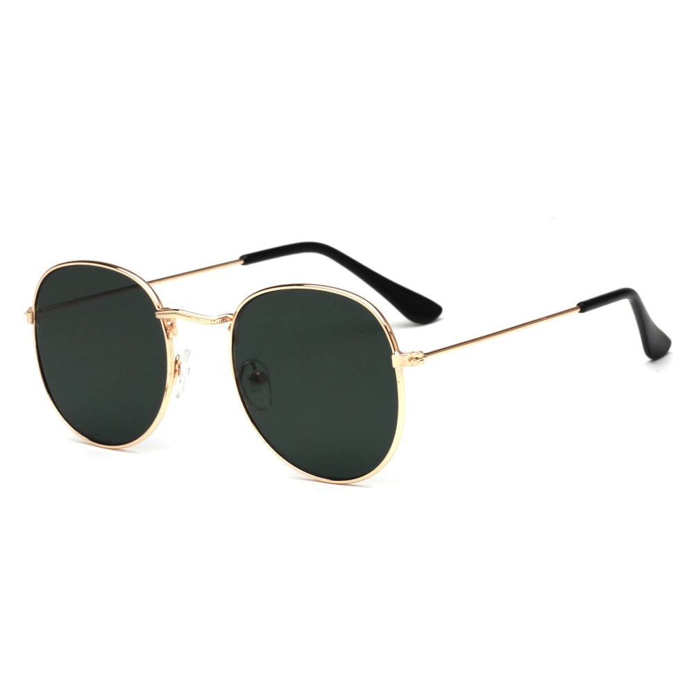 Golden black mirrored round sunglasses | Black lens golden sunglasses | Retro golden circle mirror shades