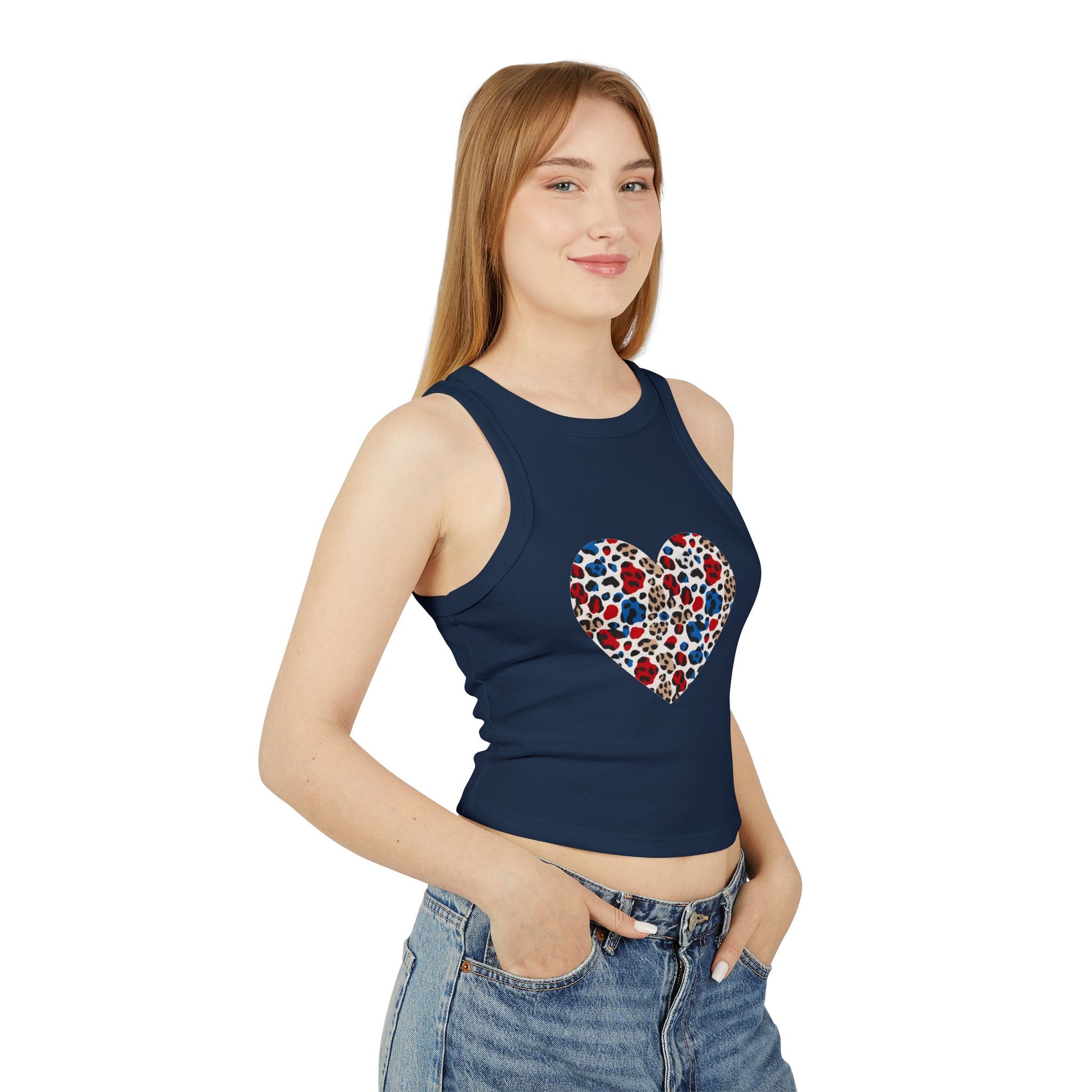 4th of July Leopard Heart Women's Micro Rib Crop Tank Top
