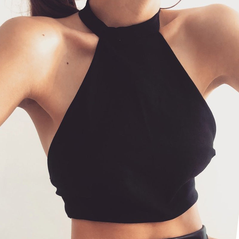 Halter Neck Chest Wrap Crop Top with Chain Detail