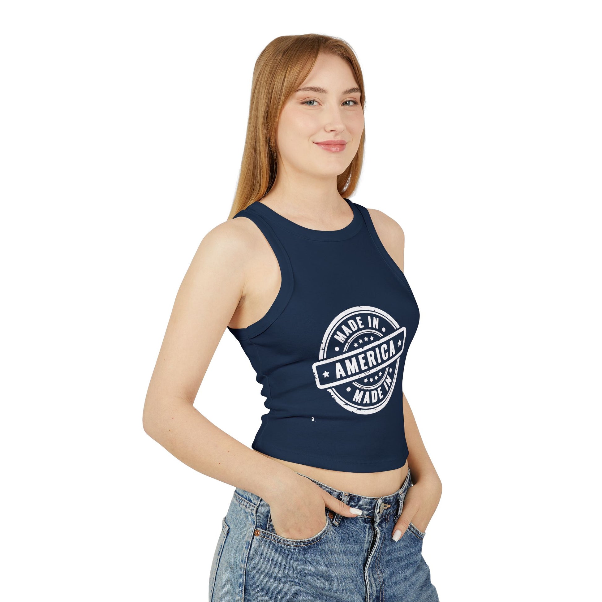4th of July Made in America Women's Micro Rib Racer Tank Top