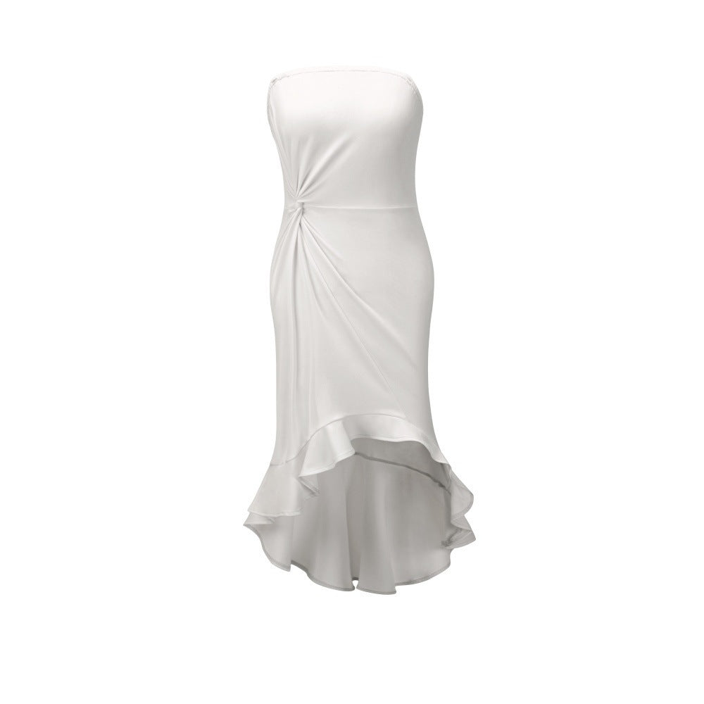 Classic Solid Color Wrap Dress – Elegant Midi Dress