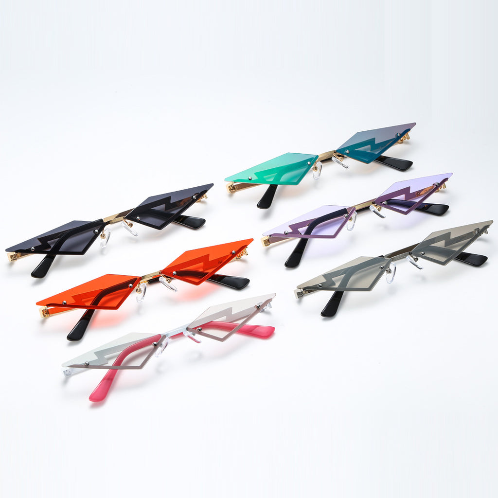 Color Film Rimless Pop Sunglasses in green.