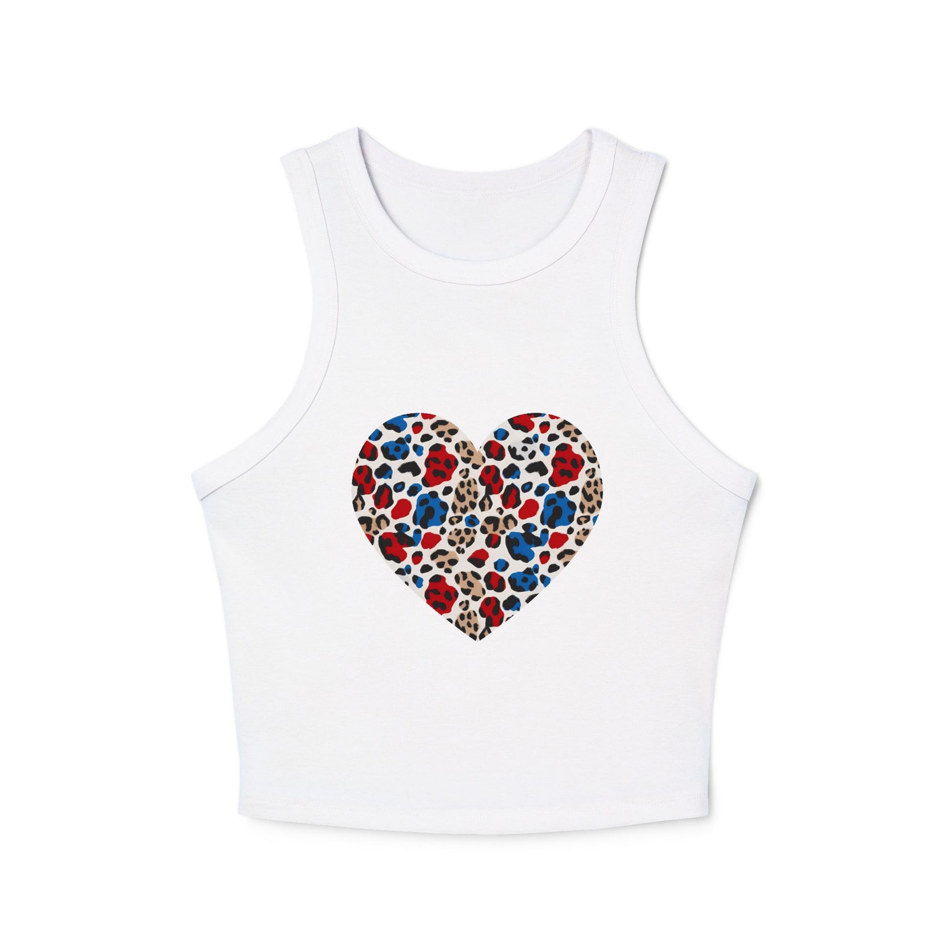 4th of July Leopard Heart Women's Micro Rib Crop Tank Top
