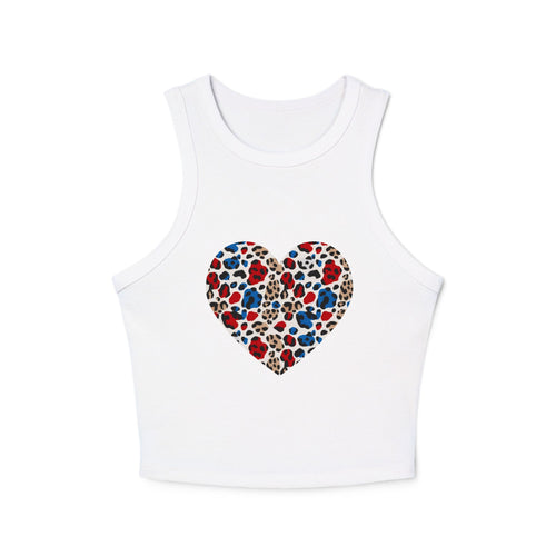 4th of July Leopard Heart Women's Micro Rib Crop Tank Top