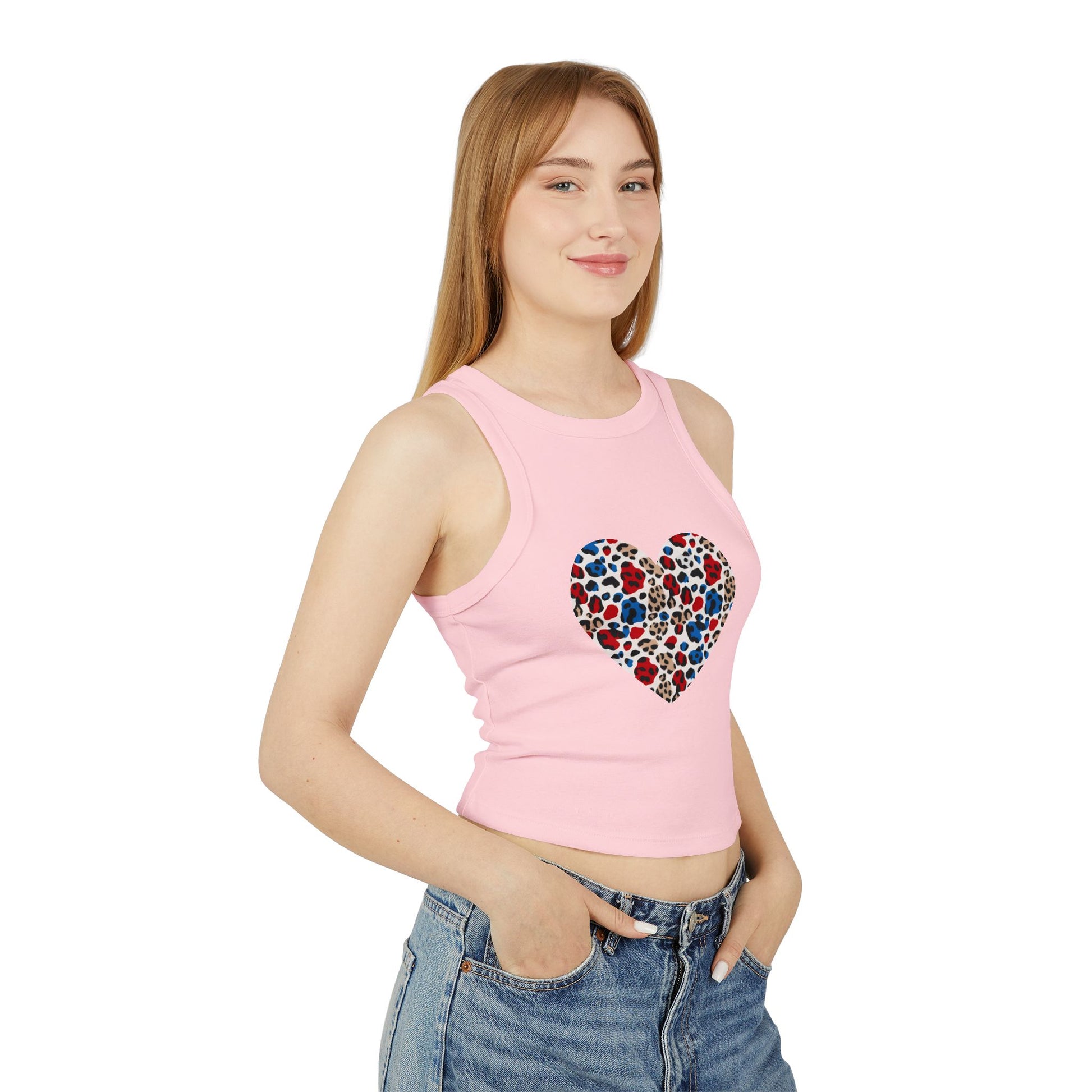 4th of July Leopard Heart Women's Micro Rib Crop Tank Top