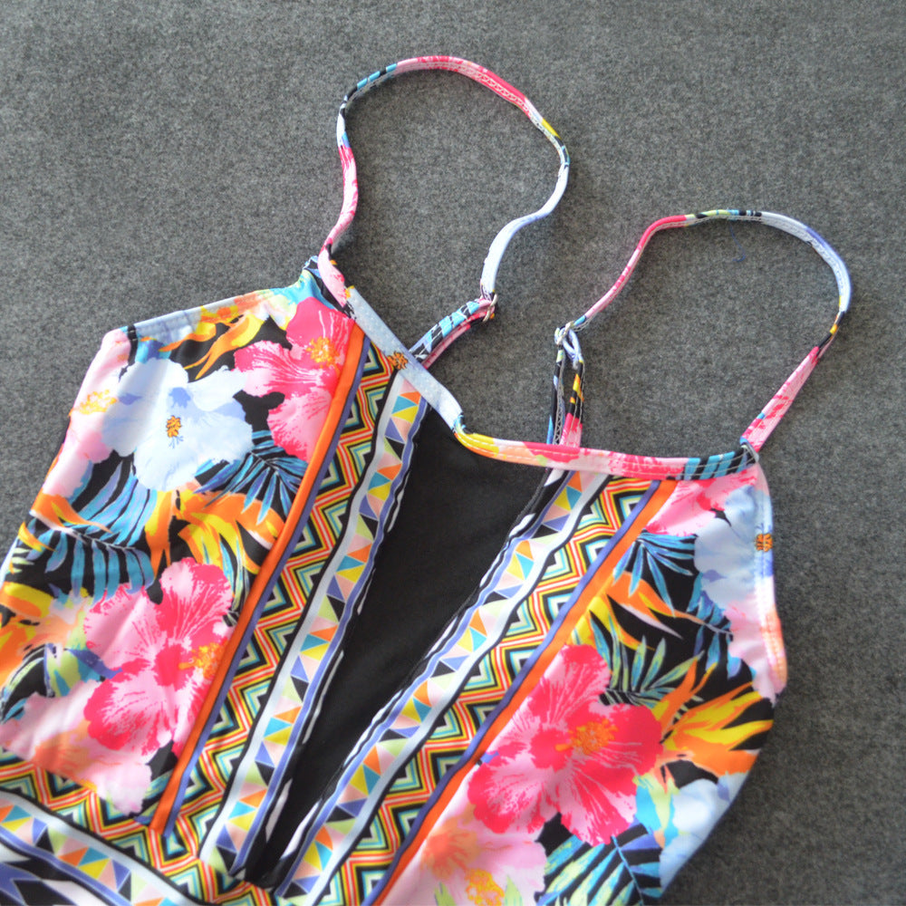 Floral Mesh Patchwork One-Piece Swimsuit – High Cut Women’s Bathing Suit