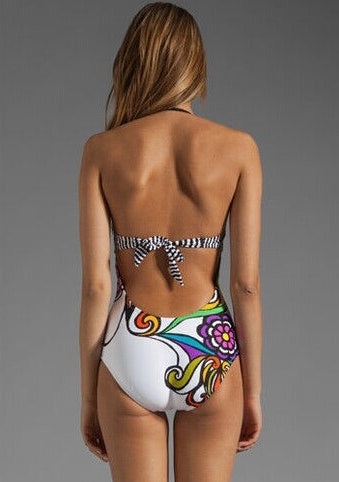 Vibrant Floral Backless One-Piece Swimsuit