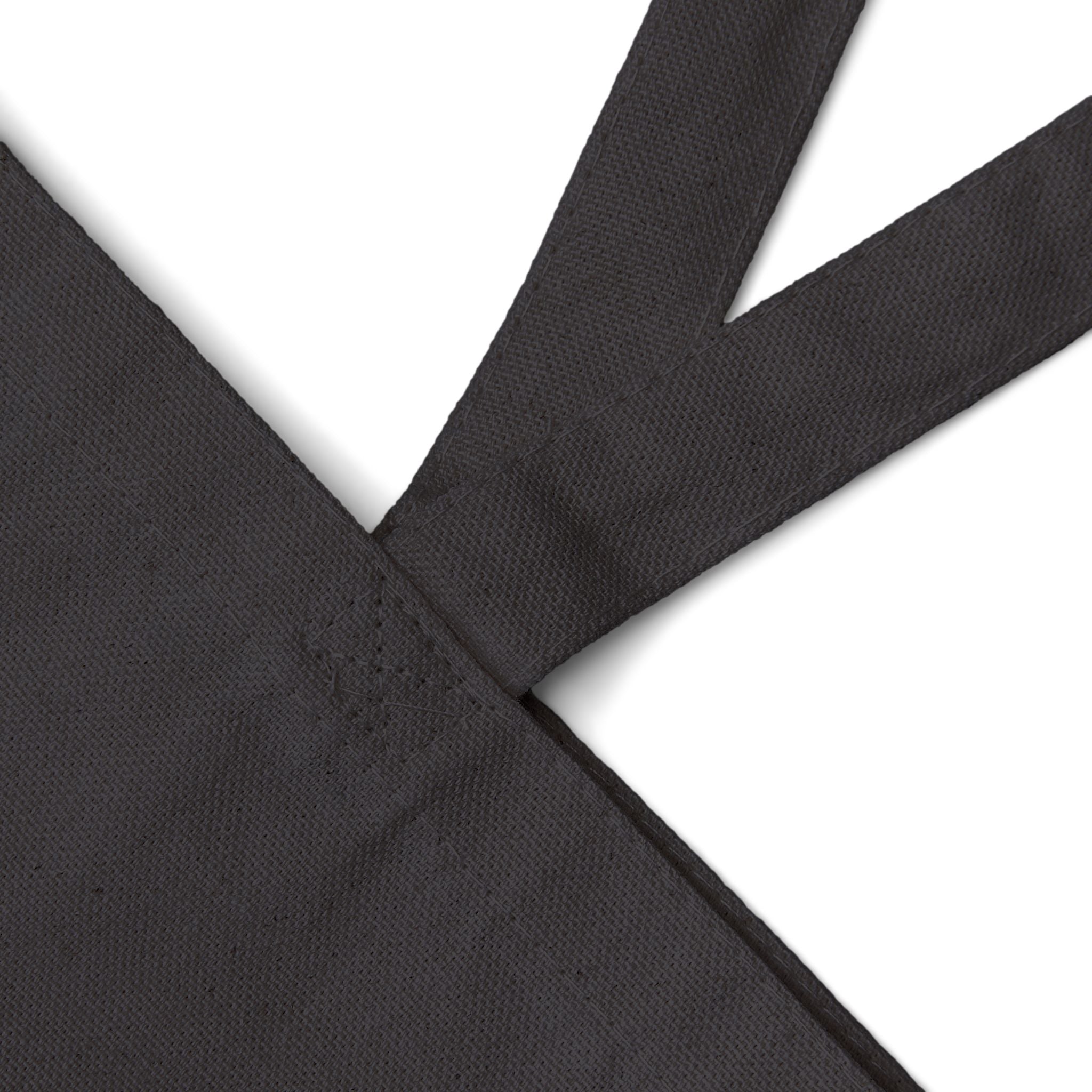 Black tote bag strap close-up fabric with a subtle pattern on a white background