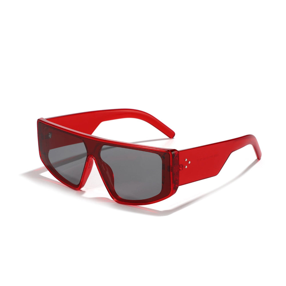 Red sunglasses with dark lenses on a white background