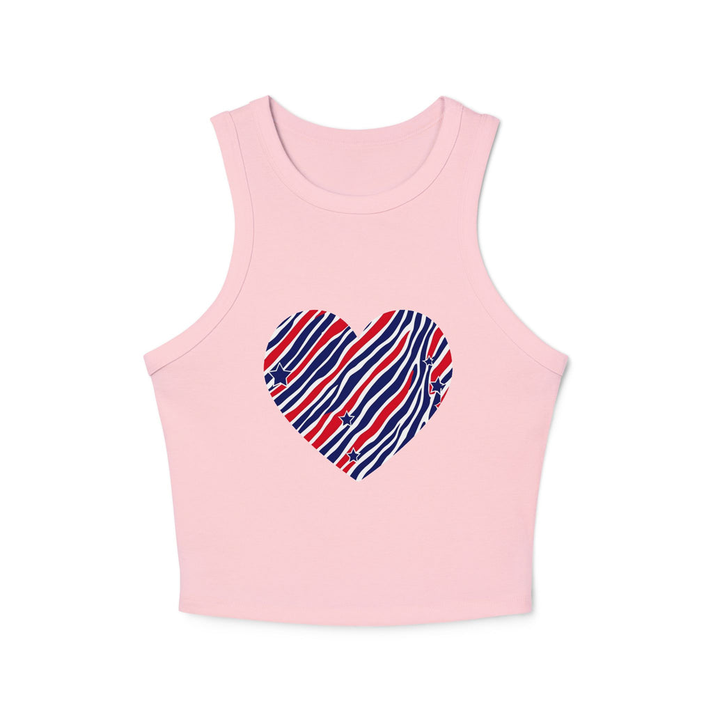 4th of July Zebra Print Heart Women's Micro Rib Tank Top