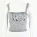 Grey Ruched Crop Top - Heather Gray Square Neck Spaghetti Strap Sleeveless Fitted Crop Top for Women