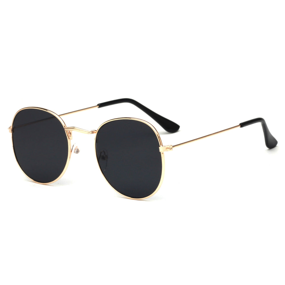 Silver round dark tinted sunglasses with black arms - classic metal frame