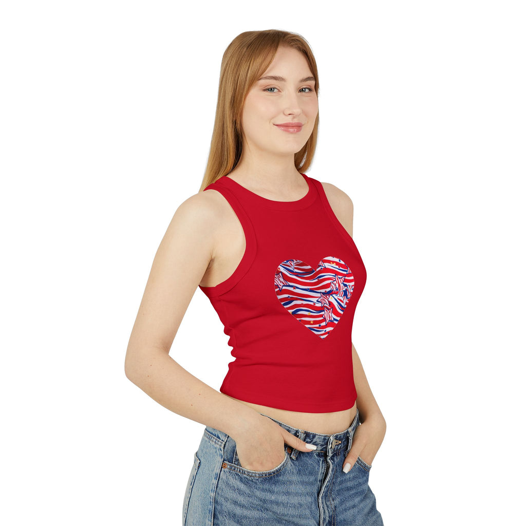 4th of July Zebra Print and Stars Women's Micro Rib Crop Tank Top