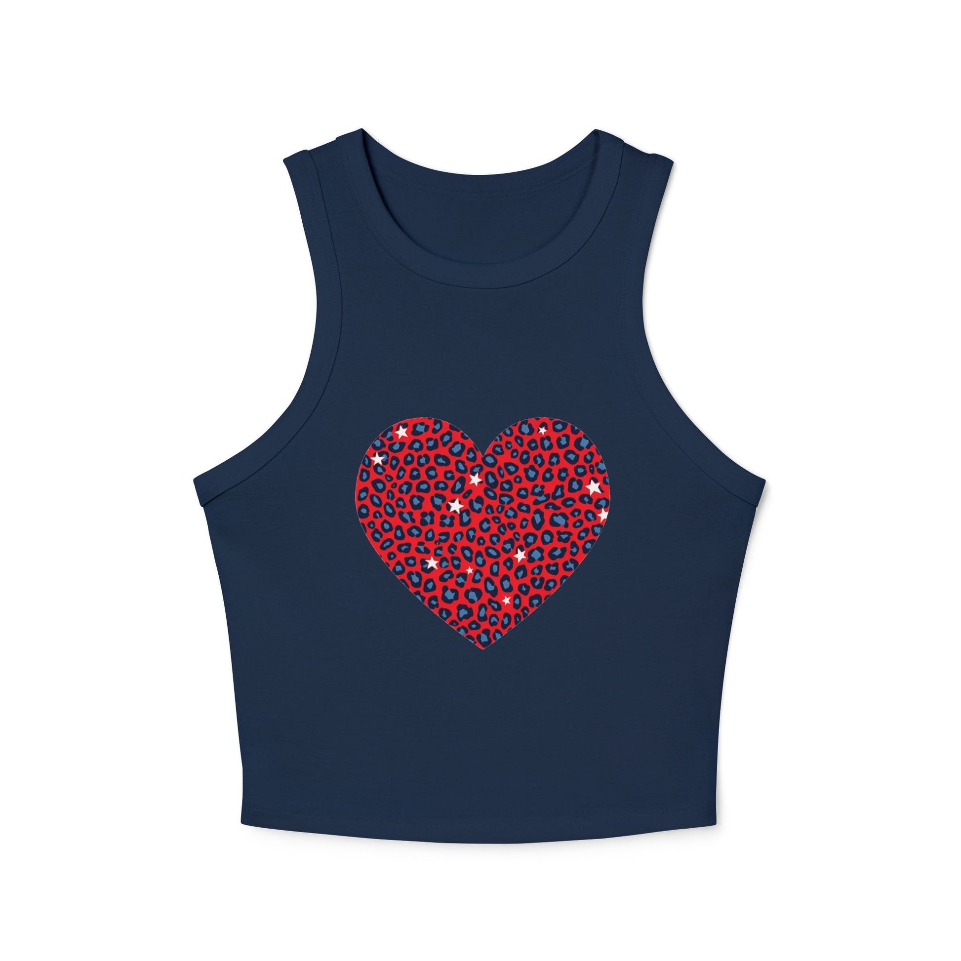 4th of July Red Heart Cheetah Print Women's Micro Rib Racer Tank Top