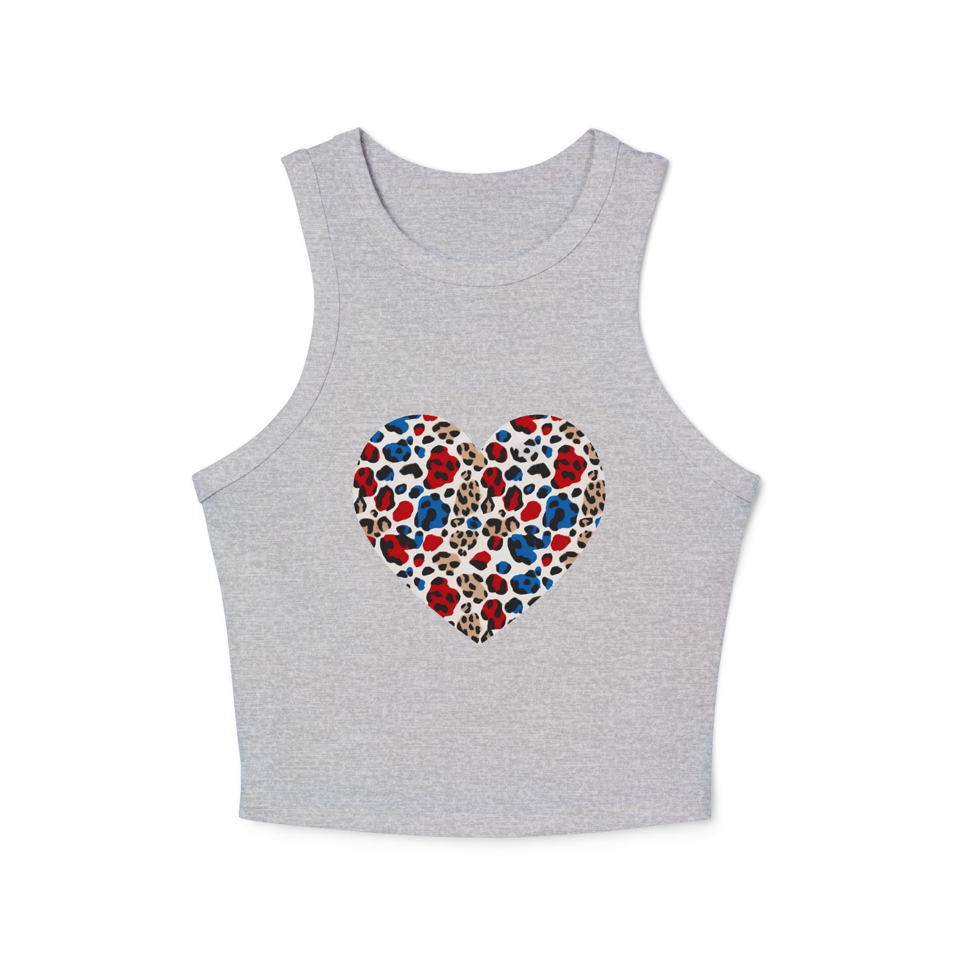 4th of July Leopard Heart Women's Micro Rib Crop Tank Top