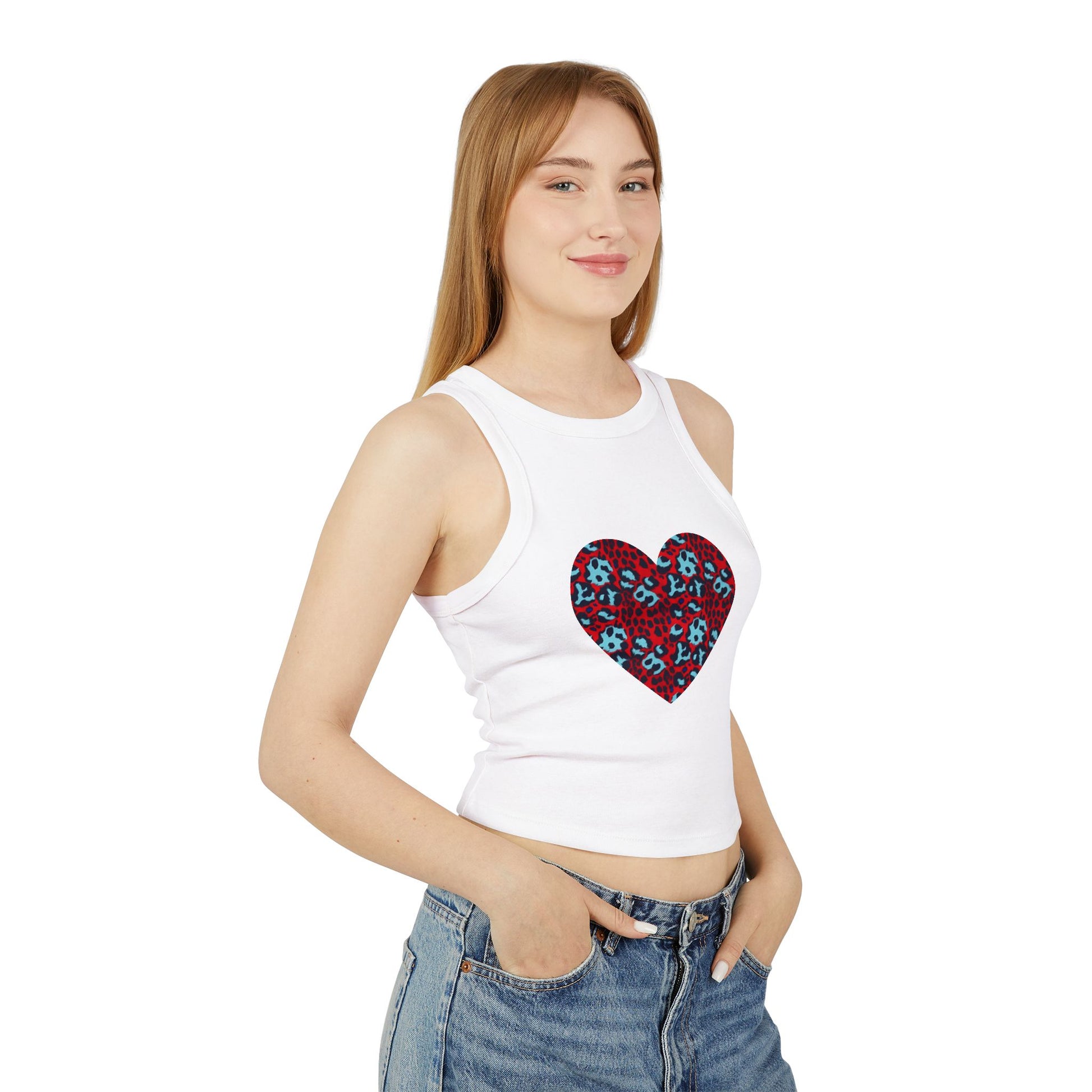 4th of July Leopard Print Heart Pattern Women's Micro Rib Racer Tank Top